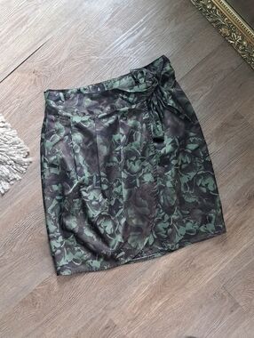 Tie-Front Olive Floral Mini Skirt